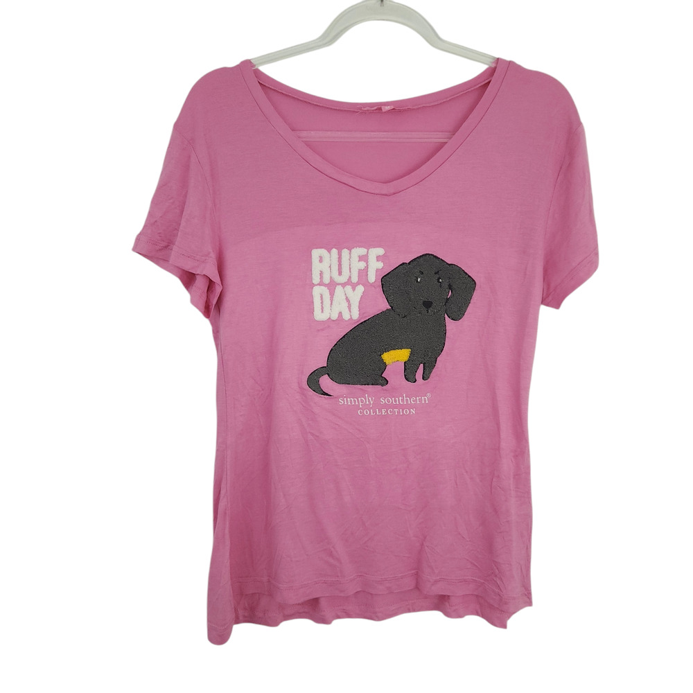 Women Simply Southern Pink V Neck Ruff Day Pajama Top Medium Women Pajama Shirt
